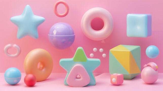 A collection of adorable 3d rendered floating shapes   AI generated illustration