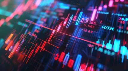 A digital artwork featuring abstract 3d shapes resembling stock market charts   AI generated illustration