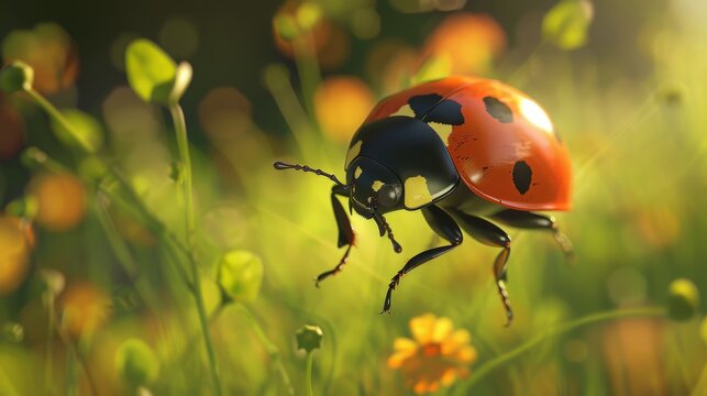 A delightful 3d rendered flying ladybug   AI generated illustration