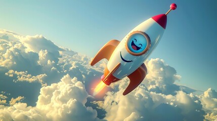 A flying rocket ship with a smiling face  AI generated illustration