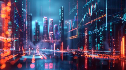 A futuristic scene with D-rendered trading graphs and digital currency symbols  AI generated illustration