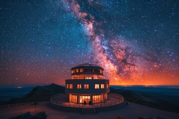 Interstellar observatory deck, stargazing, celestial events, cosmic wonder - obrazy, fototapety, plakaty