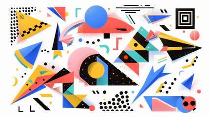 Obraz premium A playful composition of isolated flying objects in a colorful Memphis style AI generated illustration