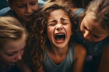 crying girl school team bullying addiction stress