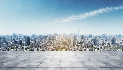 Cityscape Elegance: Stone Panel Ground with Panoramic Tokyo Sky