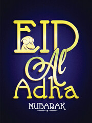 Glossy golden Text Eid-Al-Adha Mubarak with Goat, Vector Illustration, Useable for Poster, Pamphlet, Banner etc. for Muslim Community Festival of Sacrifice Celebration.