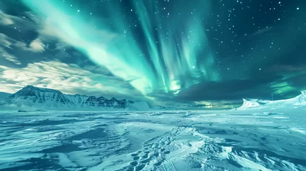 Keuken spatwand met foto A breathtaking aurora borealis display in the night © Alizeh