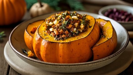  Deliciously roasted pumpkin with a savory topping perfect for fall