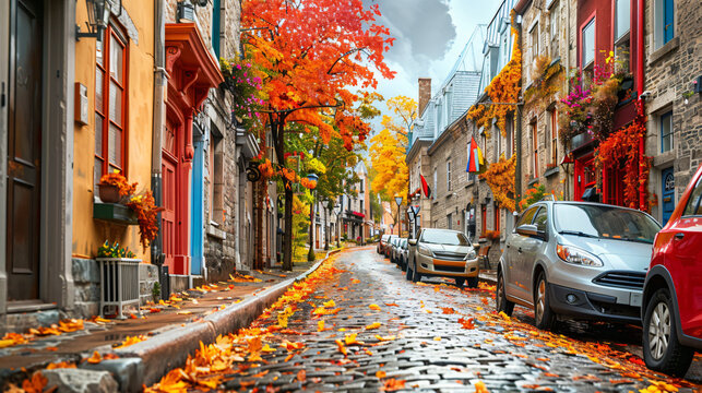 Fototapeta A  charming cityscape during autumn