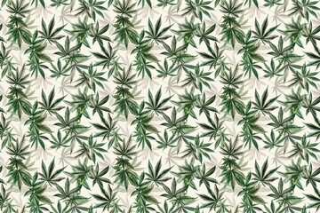 Seamless pattern of cannabis leaves on a white background