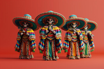 Cinco de Mayo, Mexican culture, traditional costumes, mariachi, illustration, 3d render