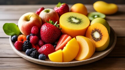 Naklejka na ściany i meble Fresh and vibrant fruit platter ready to be enjoyed
