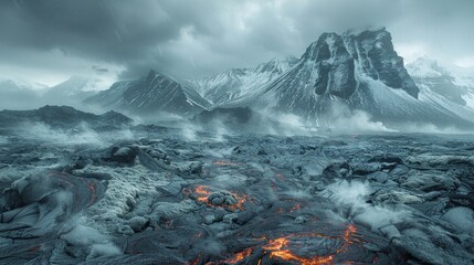 An awe-inspiring shot of Icelandic lava fields stretching to the horizon - obrazy, fototapety, plakaty
