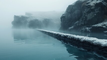 An Icelandic hot spring scene, radiating relaxation and luxury, with pristine image quality and seamless transitions between black, gray, and white tones.