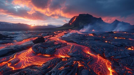 A captivating view of Icelandic volcanoes against a dramatic sky - obrazy, fototapety, plakaty