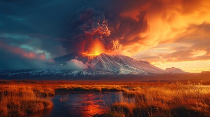 A captivating view of Icelandic volcanoes against a dramatic sky - obrazy, fototapety, plakaty