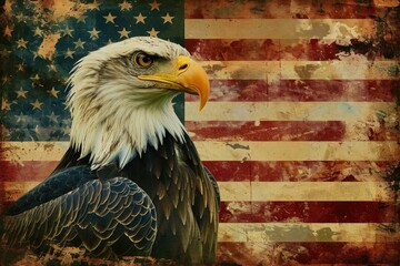 Striking Bald eagle american flag states. Majestic stars. Generate Ai