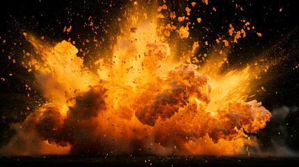 Explosion with fire ,Flame of fire with sparks and smoke on a black background
