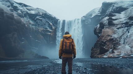 A striking image of Icelandic waterfalls cascading down rocky cliffs - obrazy, fototapety, plakaty