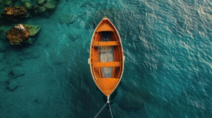 A small boat in the middle of the sea used for sea fishing. AI generated image