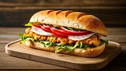  Deliciously stacked sub sandwich ready to be savored