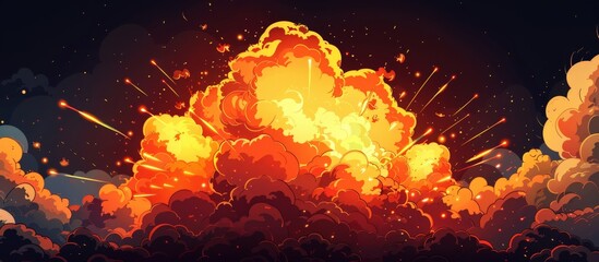 Massive fiery explosion accompanied by billowing smoke and intense heat against a dark backdrop