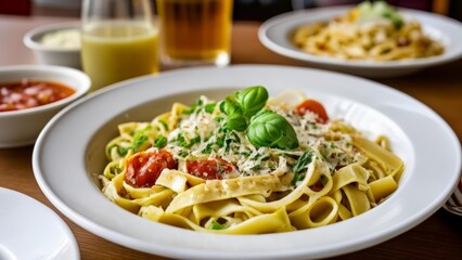  Delicious pasta dish with fresh herbs and vegetables ready to be enjoyed