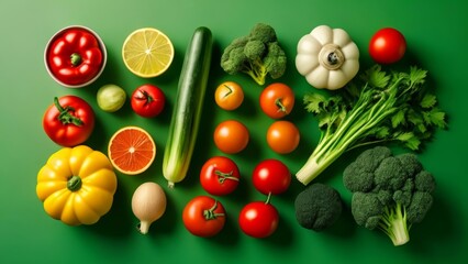  Fresh produce on a vibrant green background