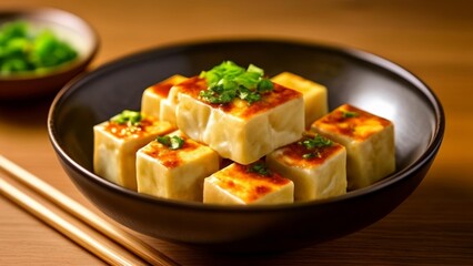  Deliciously prepared tofu cubes ready to be savored
