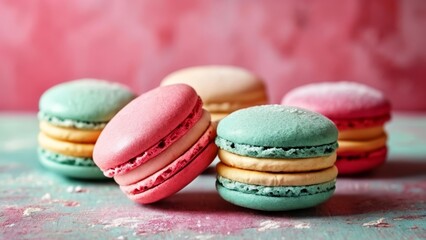 Fototapeta premium Deliciously colorful macarons ready to be savored