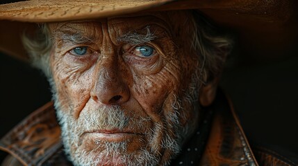 Hombre mayor con sombrero vaquero, retrato cowboy anciano con mirada expresiva
