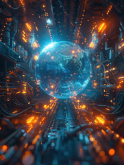 glowing earth and rays,created with Generative AI tecnology.