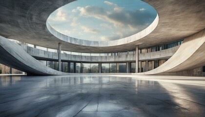 Empty abstract architecture building in minimal concrete design with open space floor courtyard...