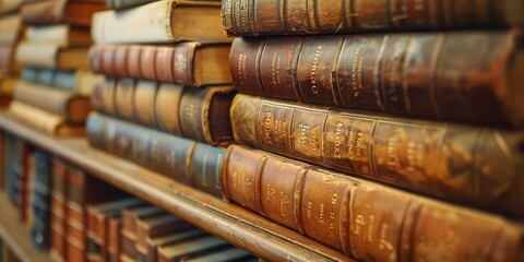 Bookshelf with literature classics, labeled sections, close-up, inviting read