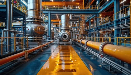 Fototapeta premium Industrial building with pipes and valves, engineering marvel