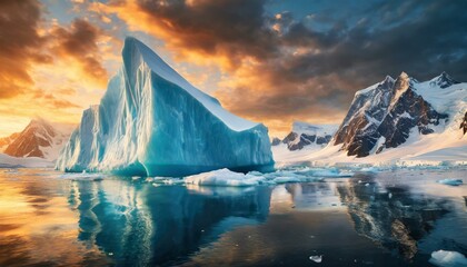 Antarctic sea iceberg floating for climate change and environmental conservation and ice melting and sea level due to ozone layer danger, wide banner poster with copyspace
 - obrazy, fototapety, plakaty