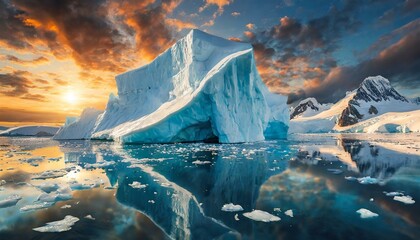 Antarctic sea iceberg floating for climate change and environmental conservation and ice melting and sea level due to ozone layer danger, wide banner poster with copyspace
 - obrazy, fototapety, plakaty
