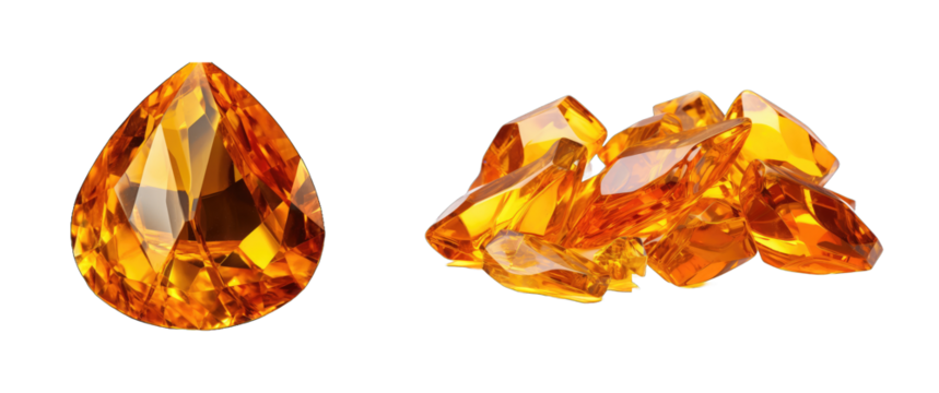 Set of amber stones isolated on white background. 3d rendering.