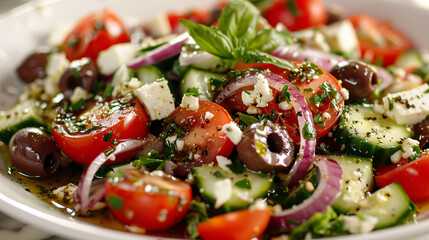 A Greek salad with plump cherry tomato - obrazy, fototapety, plakaty