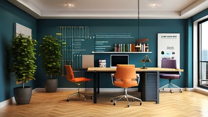 High Tech Business office interior with beautiful furniture chairs and decoration providing a work...
