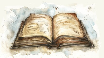 Old books that are read give value and knowledge. watercolor painting. Use for wallpaper, posters,
 postcards, brochures.