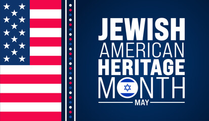 Fototapeta premium May is Jewish American Heritage Month background design template with united state and Israel Jewish flag. use to background, banner, placard, card, and poster design template. vector illustration