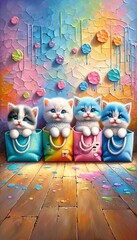 Adorable Kittens Popping Out of Colorful Bags