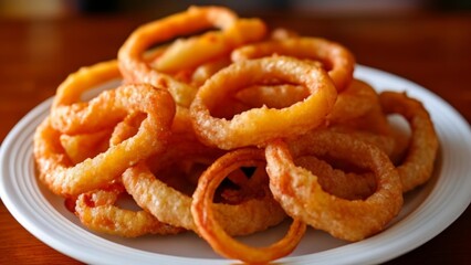  Deliciously golden onion rings ready to be savored