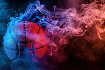 Misty Basketball ball neon fog. Sport game. Generate Ai