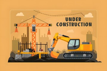 Under construction page background for internet web with construction machine vector