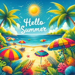 Hello summer illustration - obrazy, fototapety, plakaty