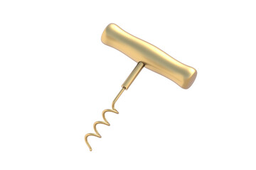 Golden corkscrew isolated on white background. 3d render