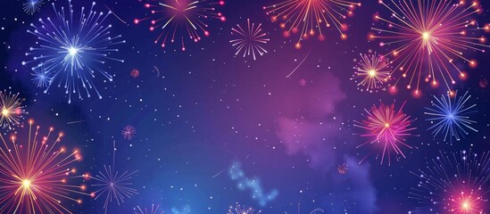 Vibrant fireworks bursting in the dark sky create a dazzling display of colors and patterns - obrazy, fototapety, plakaty