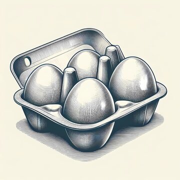 illustration of eggs in an egg carton, Easter concept, outline
